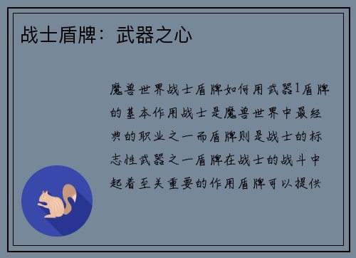 战士盾牌：武器之心